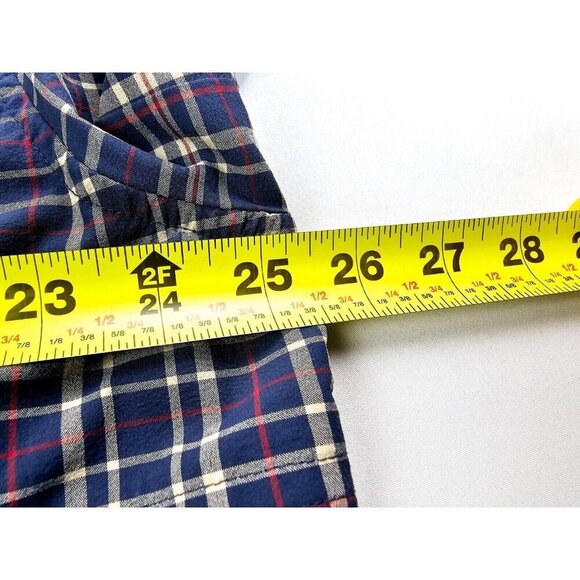 Duluth Size Large Mens Navy Tan Red Check Zip Pocket Back Vent Button Down Shirt - Picture 2 of 11